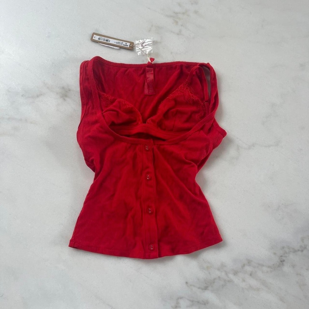 Skims Soft Lounge Lace Bralette Tank Top Cherry Red TP-CRP-4896 Small